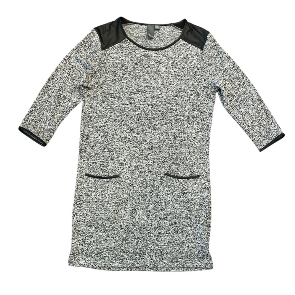 Women’s Quinn Medium 3/4 Sleeve Gray with Faux Leather Black Trim Midi Dress